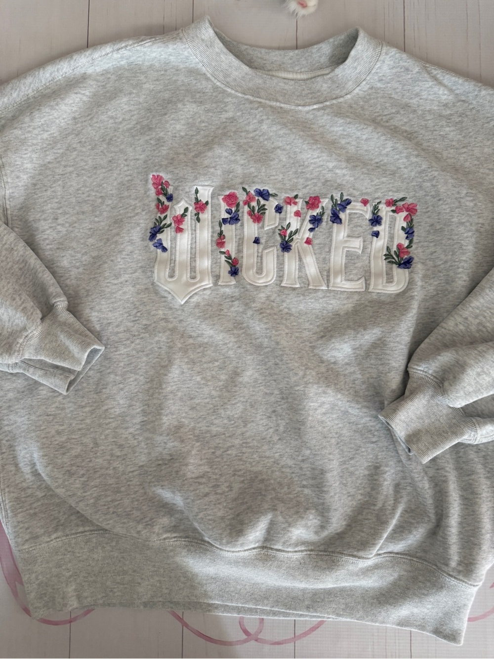 Abercrombie & Fitch Wicked Crewneck with Pink & Purple Floral Embroidery large